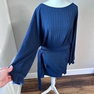 Cupshe Navy Blue Long Sleeve Dress